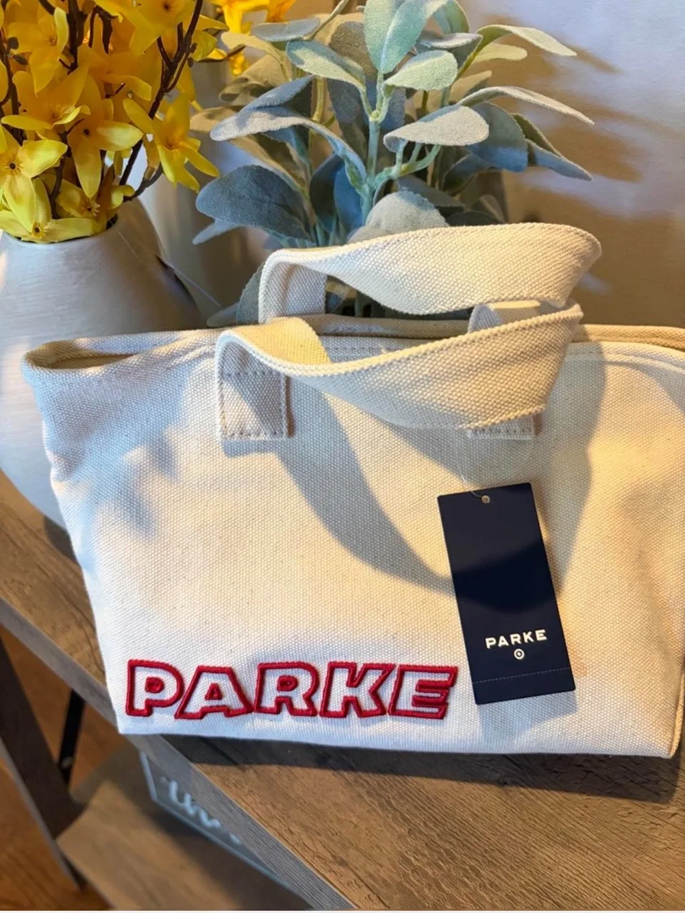 NWT Parke x Target Mini Cream Canvas Tote Bag with Red Embroidered Parke Logo